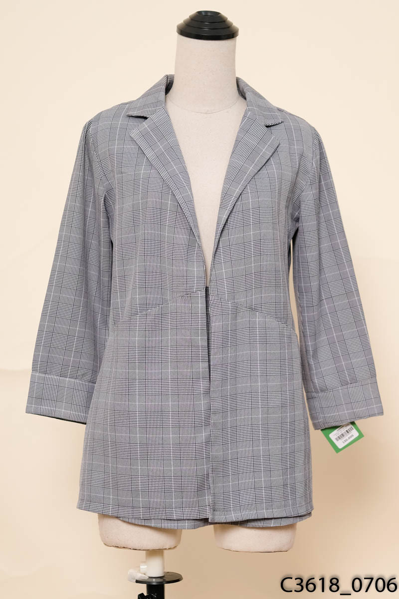 Set áo khoác vest xám kẻ + chân váy