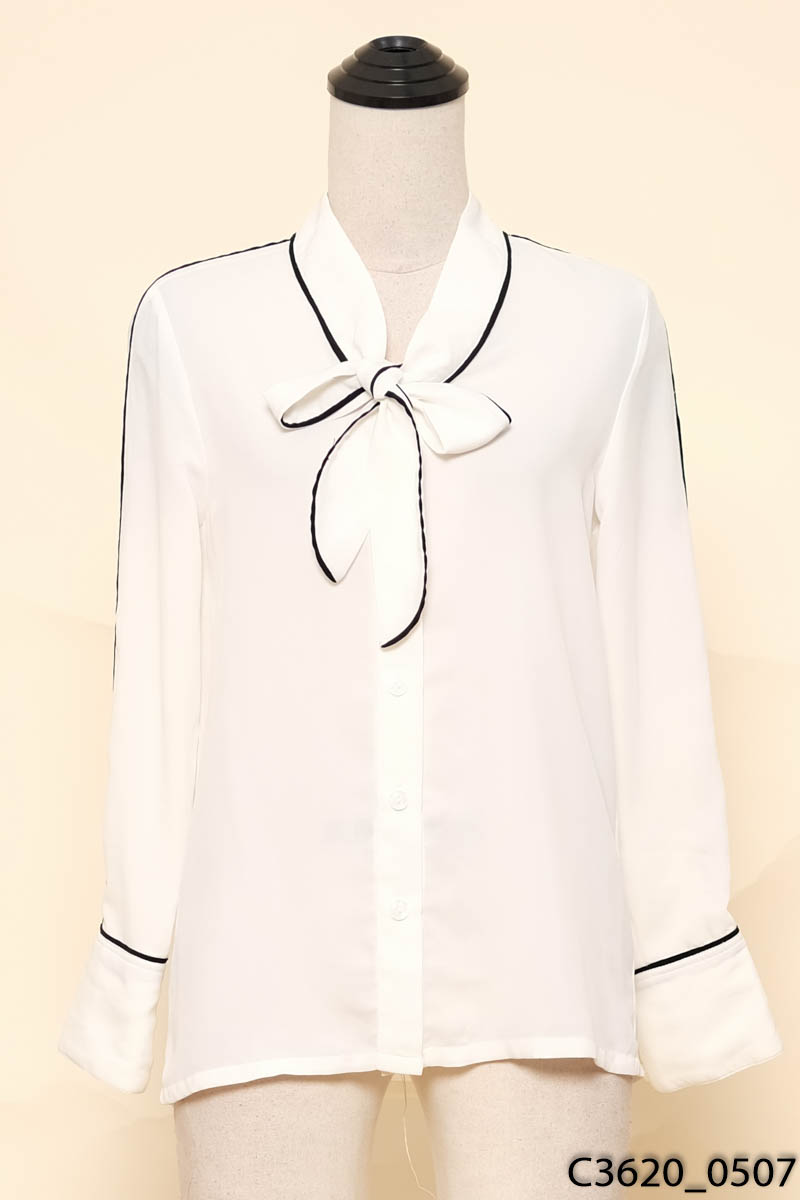 HONEY DESIGN-Áo sơ mi trắng viền đen