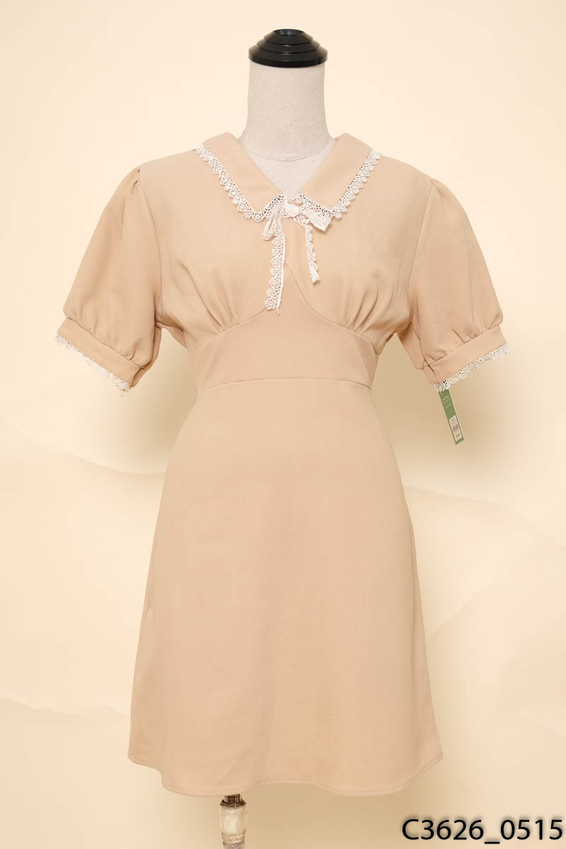 FM STYLE - Đầm be nâu phối ren