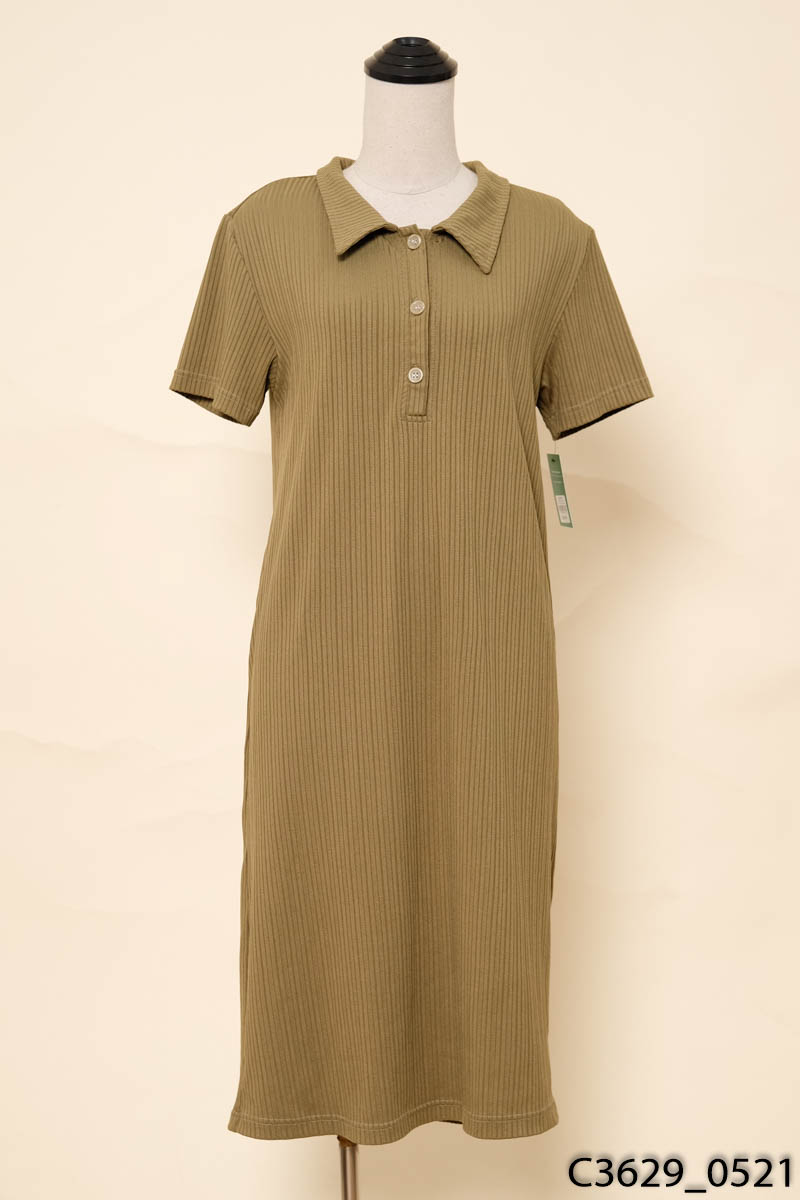 D.N.S-Đầm polo xanh rêu suông