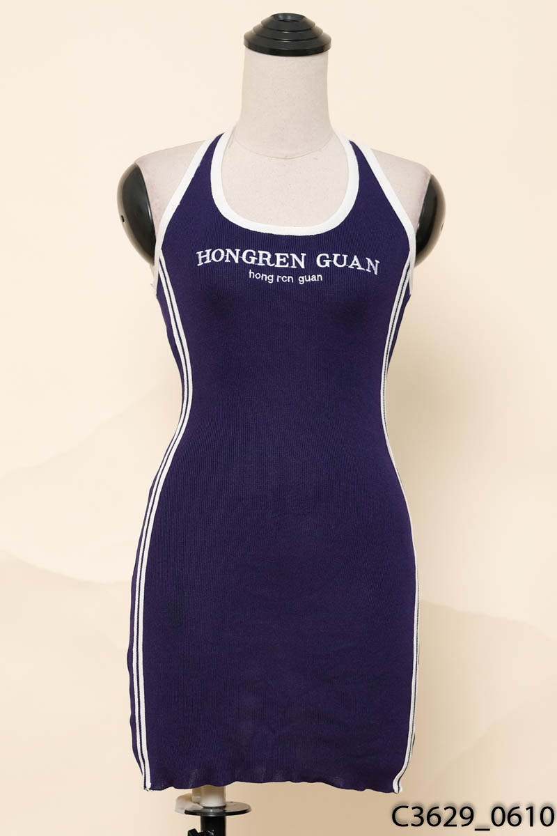 Đầm body cổ yếm xanh