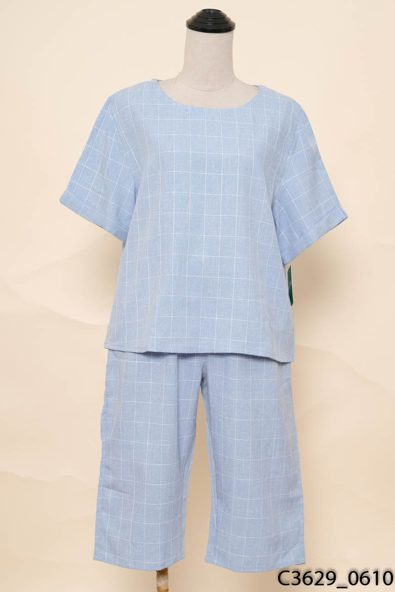Set áo thun xanh kẻ trắng + quần lửng