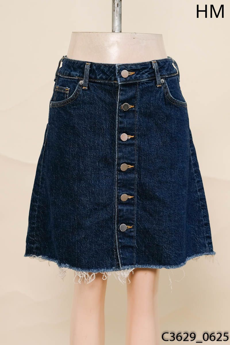 Chân váy jeans xanh cúc dọc HM