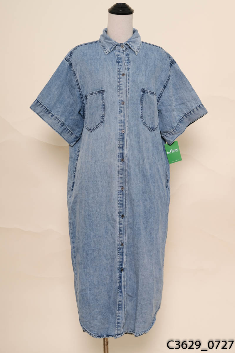 Đầm sơ mi jean xanh suông