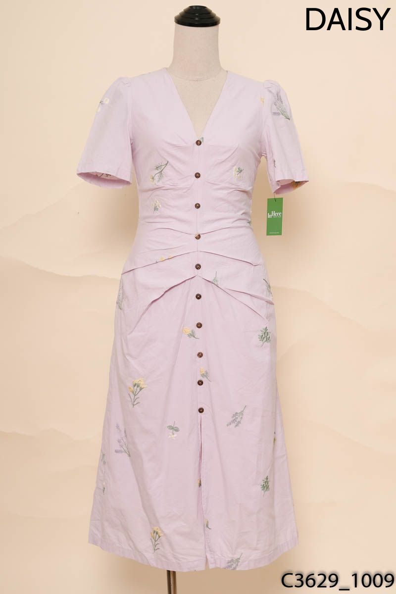 Đầm tím cổ V họa tiết daisy