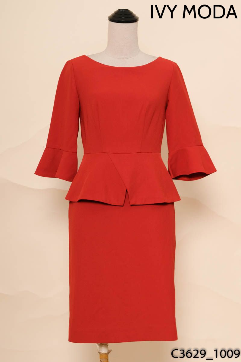 Đầm đỏ cam tay lỡ Ivy Moda