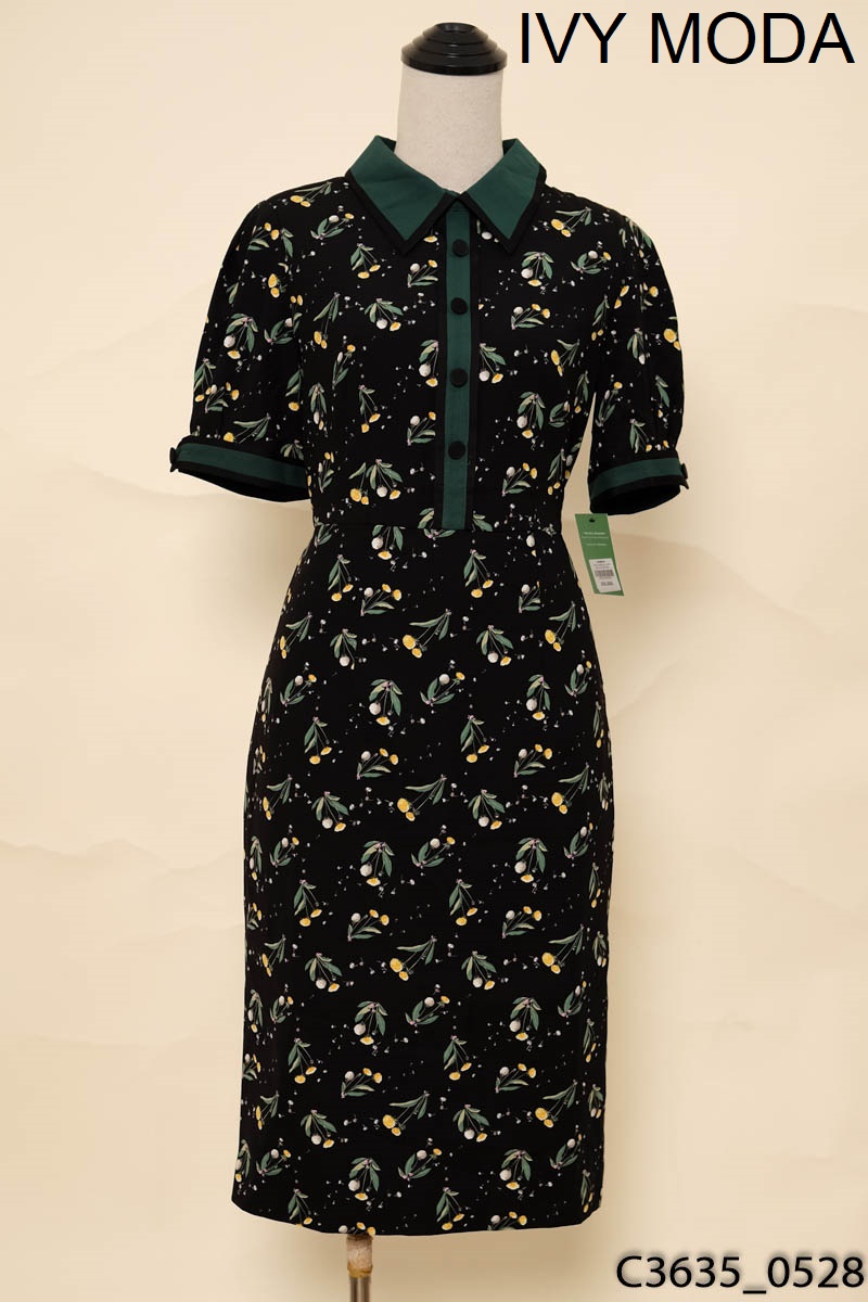 Đầm đen hoa vàng trắng IVY MODA New Tags