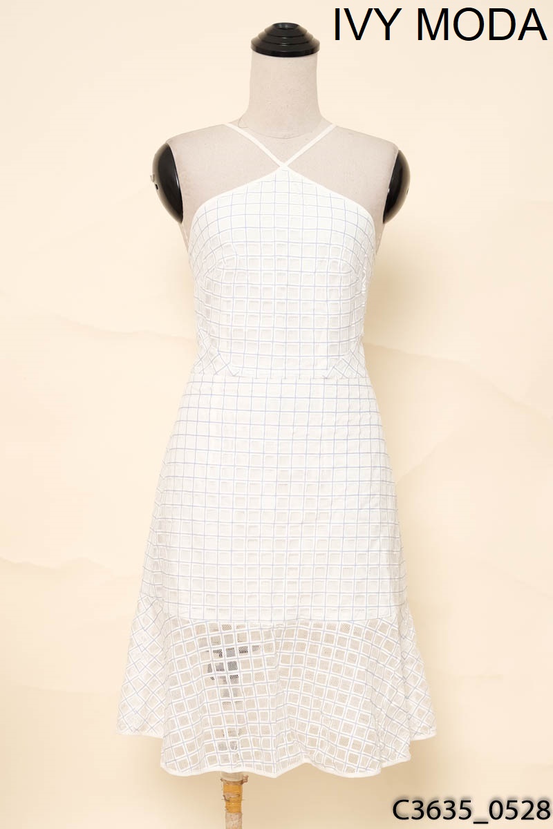 Đầm trắng lưới viền xanh IVY MODA