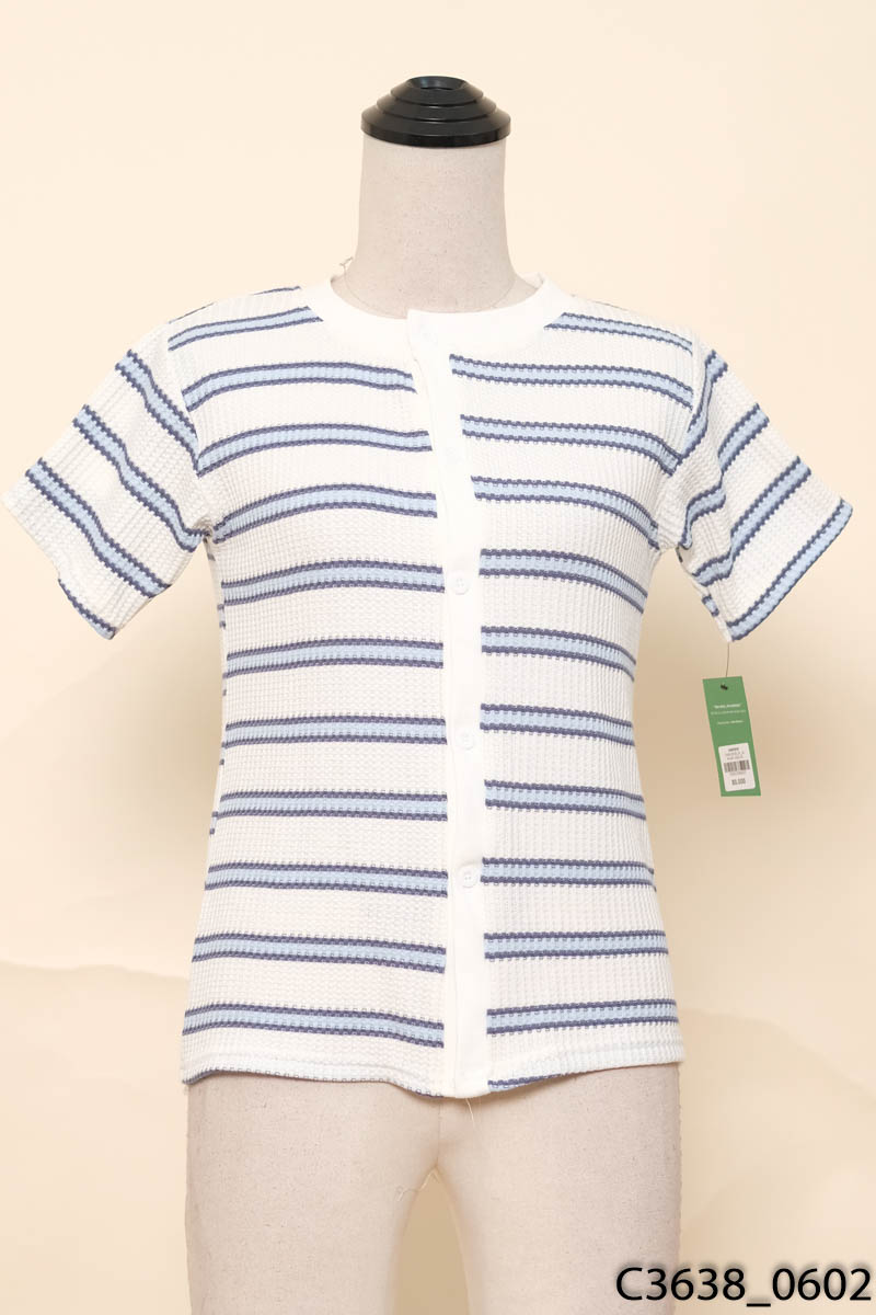 Áo kẻ xanh trắng cộc tay