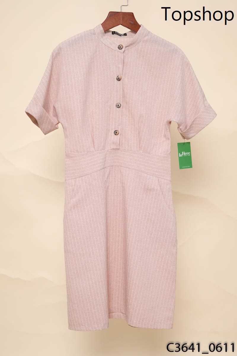 Váy hồng kẻ cộc tay Topshop