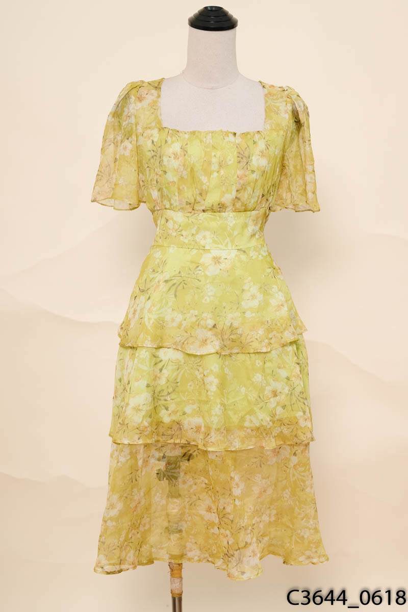 AKI DESIGN- Đầm xanh hoa trắng