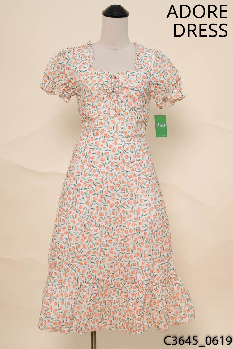 Đầm midi be hoa cam Adore Dress New Tags