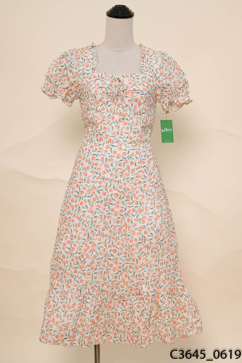 Đầm midi be hoa cam Adore Dress New Tags