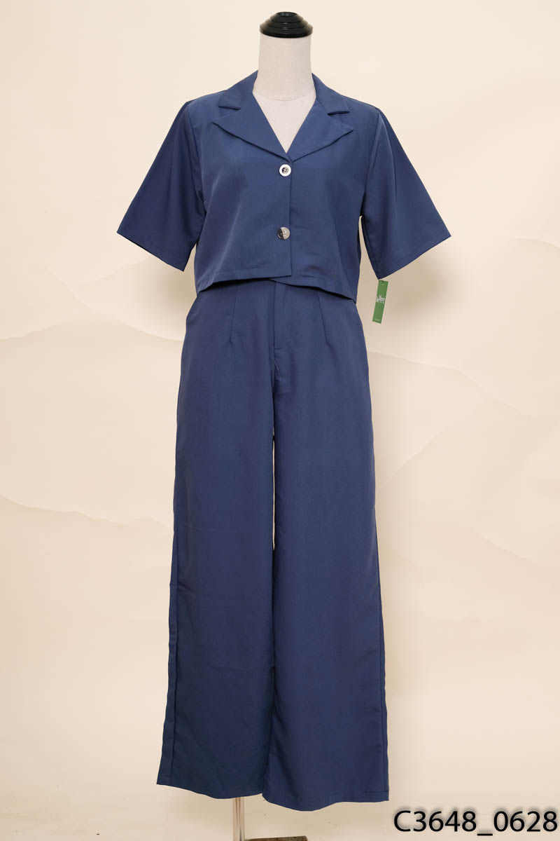 Set áo cộc cổ vest+ quần dài xanh New Tags