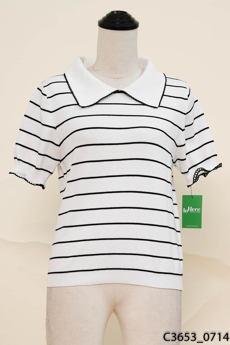 Áo polo kẻ trắngđen
