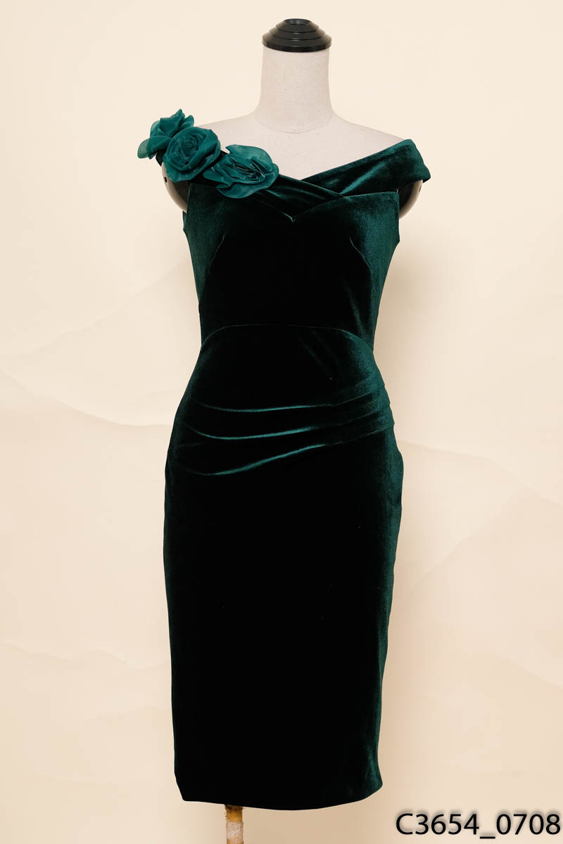 MOY'S FASHION-Đầm nhung xanh lá