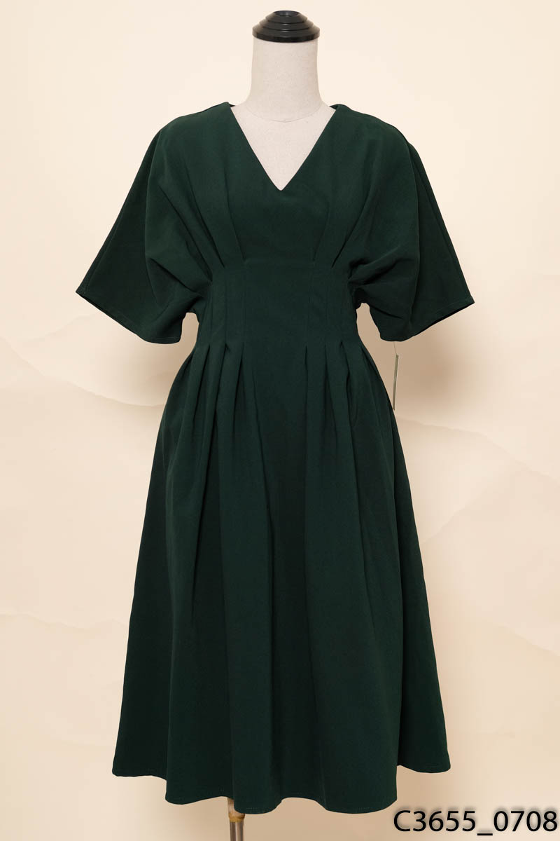 Đầm xanh cổ V xếp ly topshop