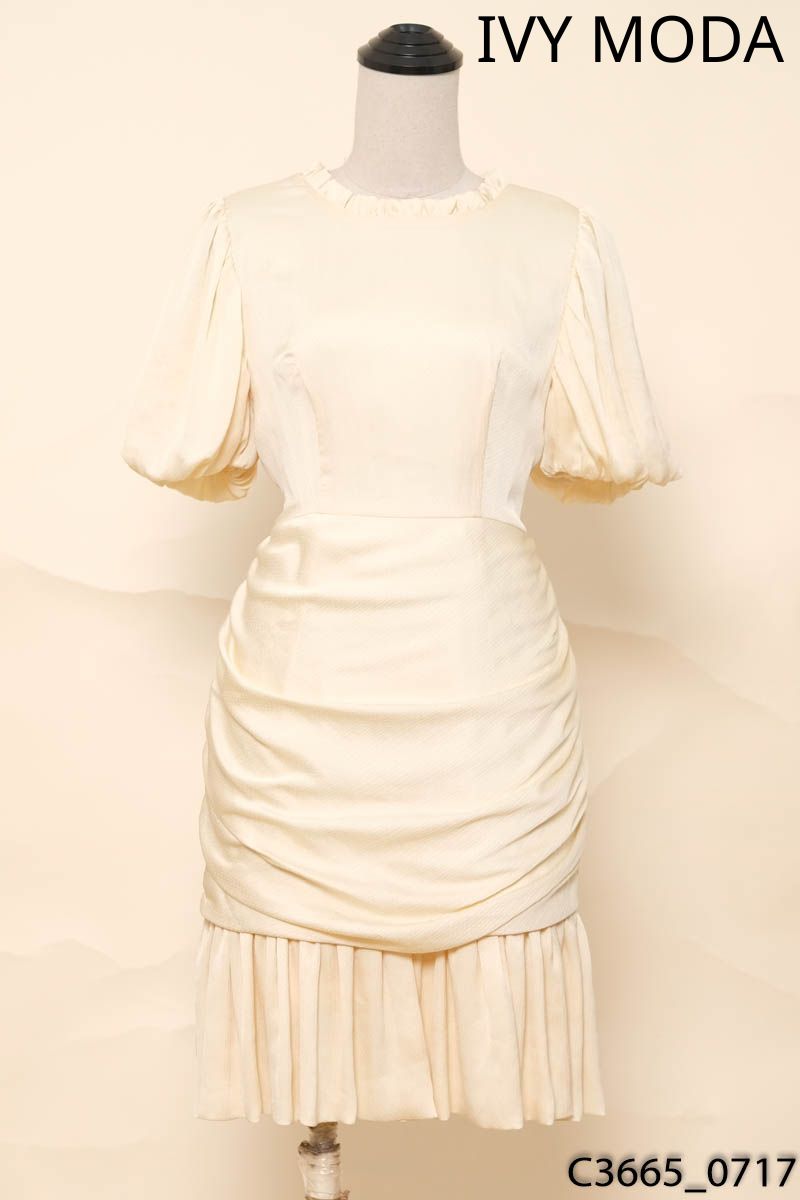 Đầm be nhún tay bồng Ivy Moda