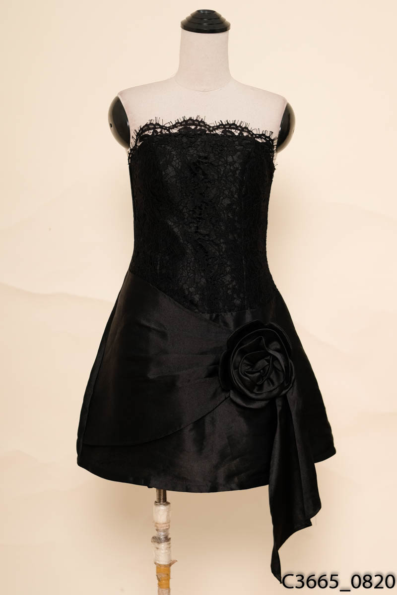 TT BOUTIQUE - Đầm quây ngực đen phối ren đính hoa