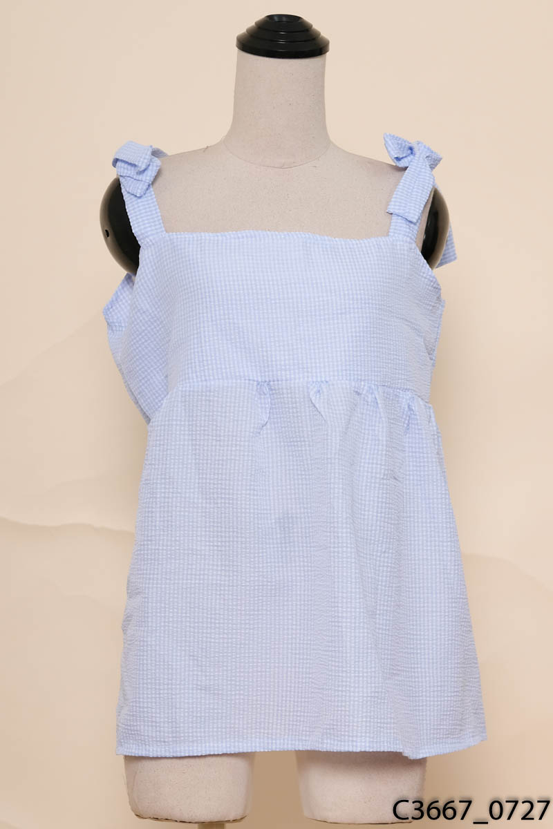 Áo babydoll 2 dây kẻ xanh