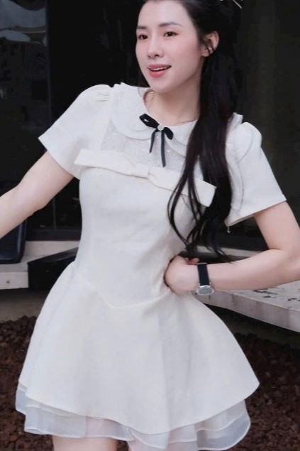 HOÀI TUẤN - Đầm be phối lưới cộc tay