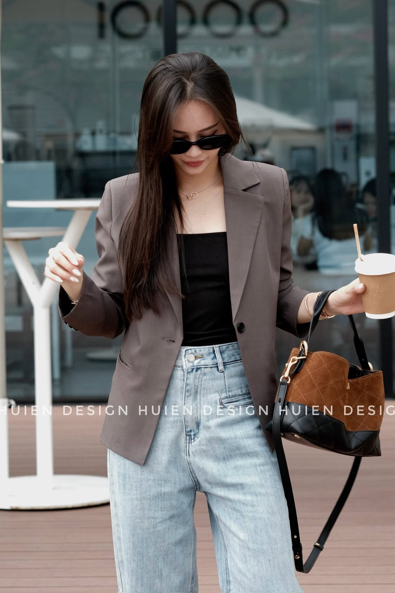 HUIEN DESIGN - Áo khoác vest xám cộc tay