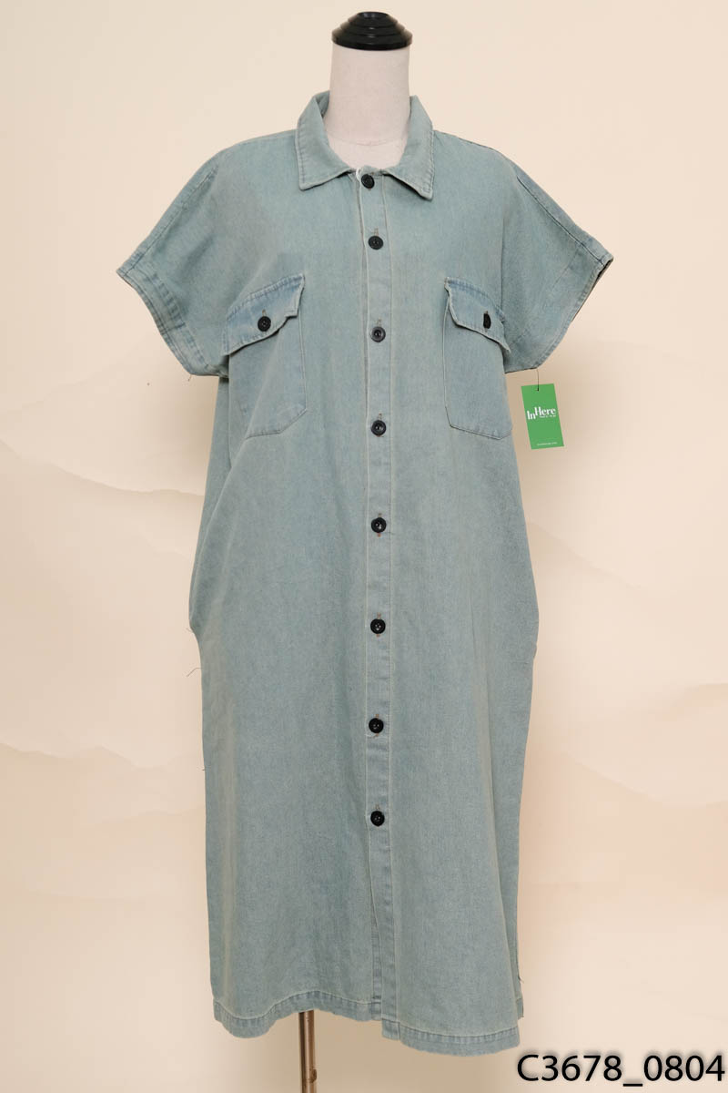 Đầm sơ mi jean xanh dáng suông New Tags