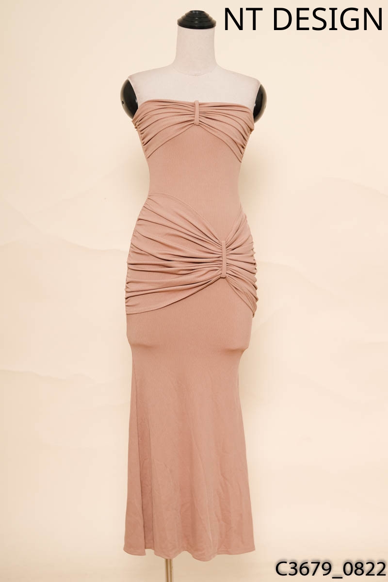 NT DESIGN - Đầm quây ngực nâu xoắn nơ New Tags