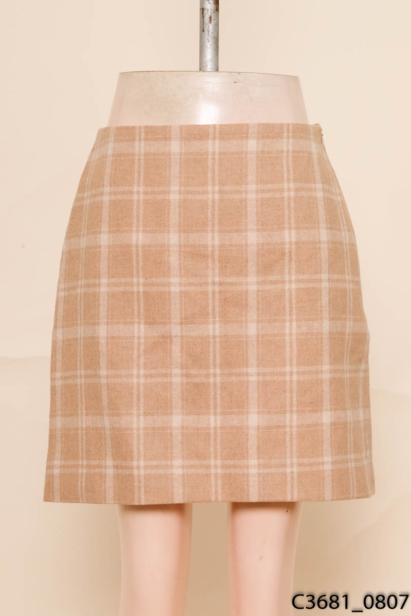 PARIS ATELIER - Chân váy chữ A nâu kẻ New Tags