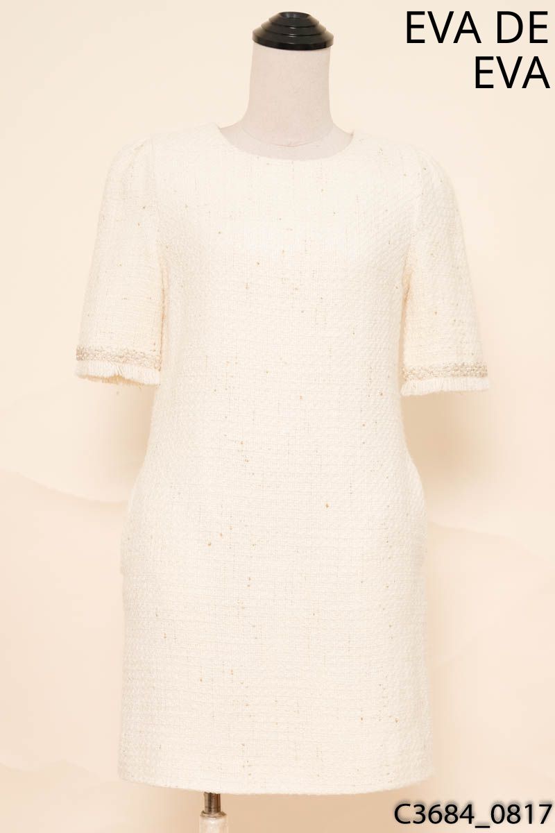 Đầm dạ tweed be đính ngọc trai eva de eva