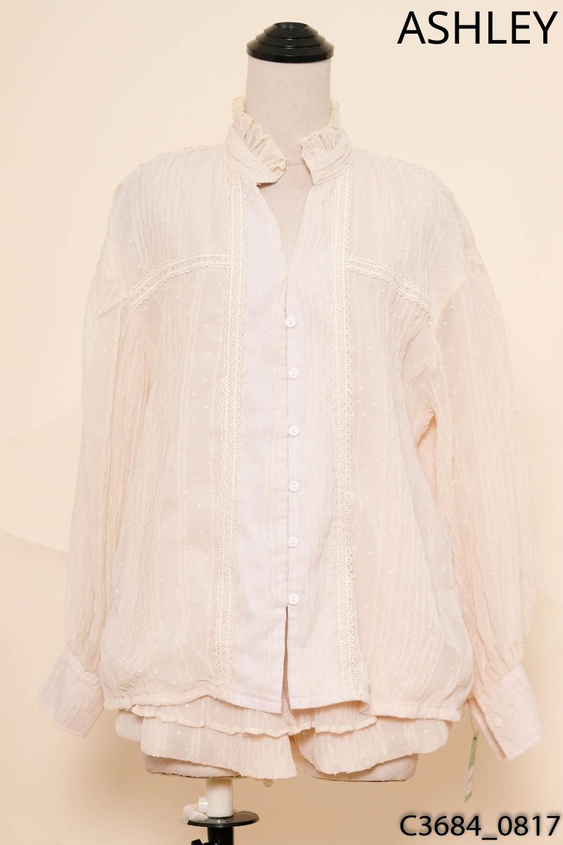 Set áo be cổ bèo nhún dài tay + Quần shorts Ashley