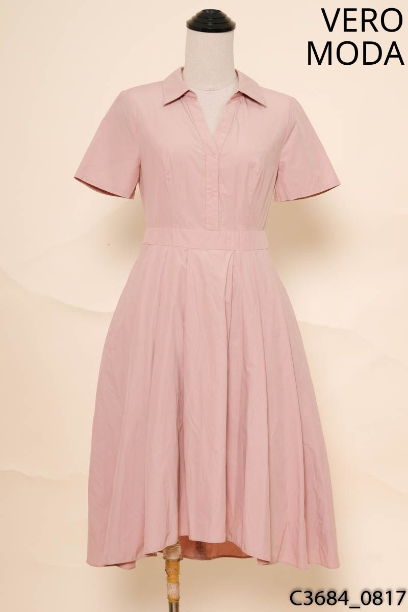 Đầm hồng đuôi xếp ly cộc tay VERO MODA
