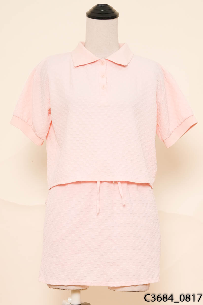 Set áo polo hồng + chân váy