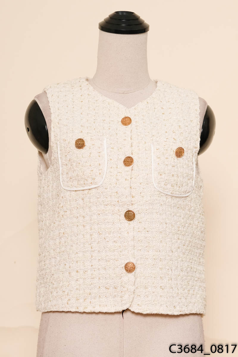 Áo be dạ tweed sát nách