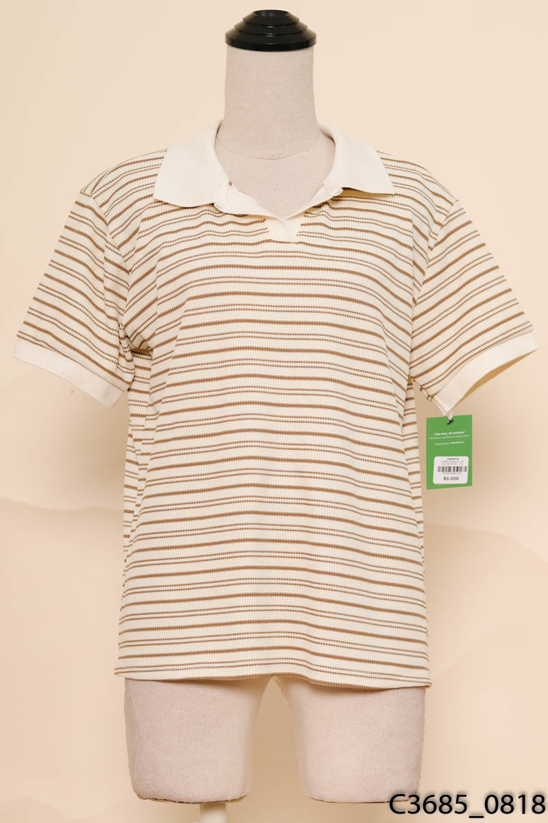 Áo polo be kẻ nâu