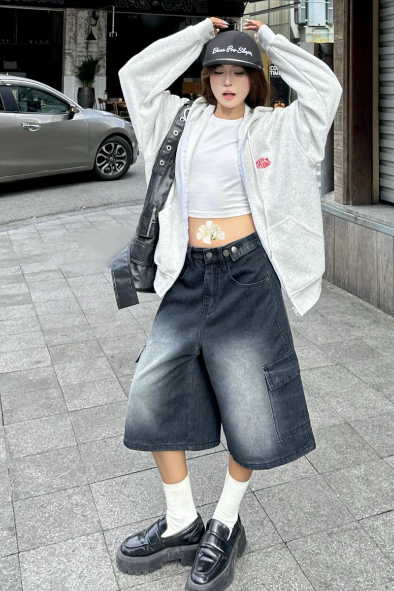 BYCAMCAM - Quần jeans lửng xám đen