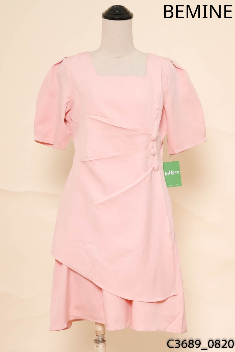 BEMINE - Đầm hồng cổ vuông New Tags