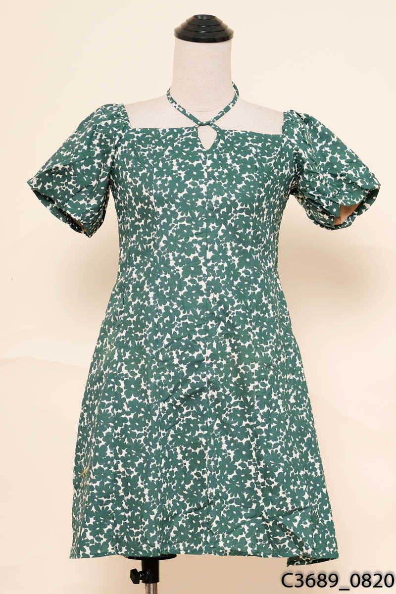 VINTAGE BY AH - Đầm xanh họa tiết New Tags