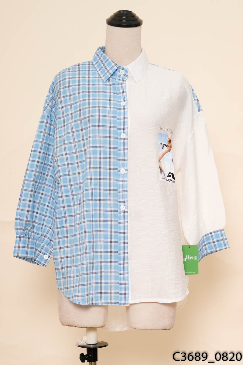 Áo sơ mi xanh kẻ phối trắng New Tags