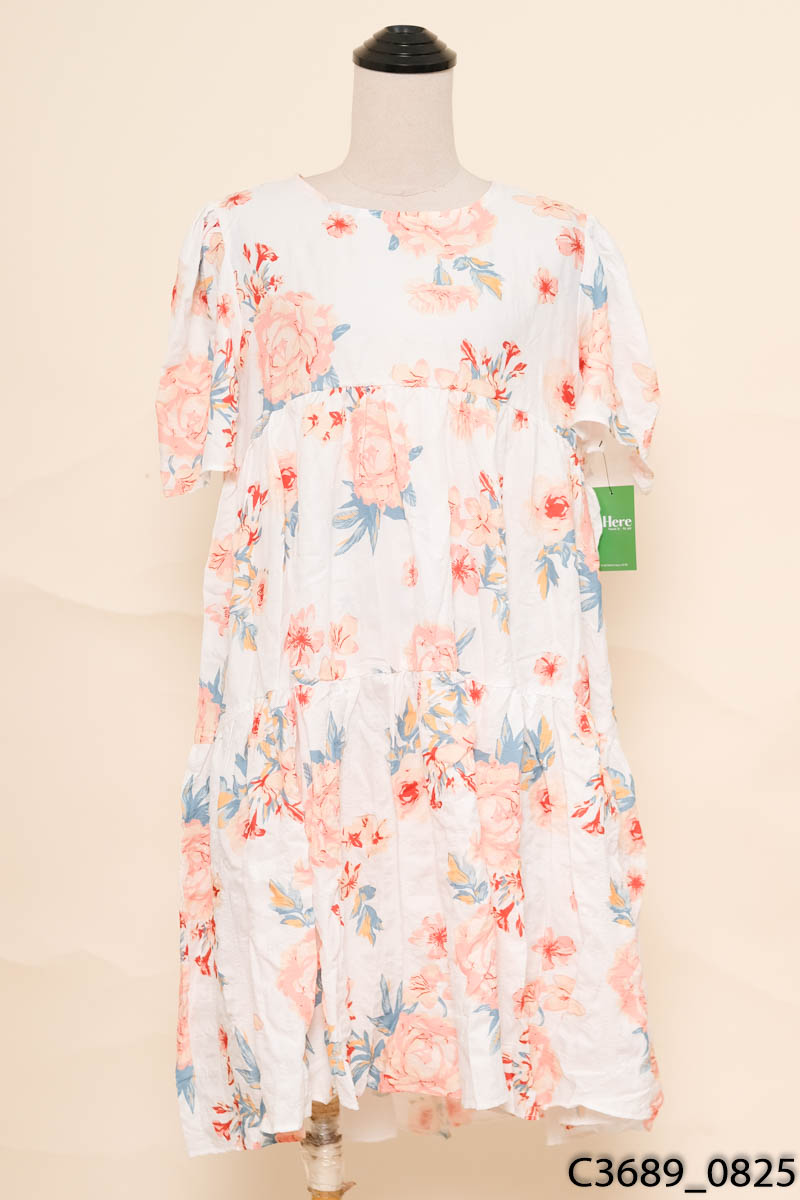 Đầm babydoll trắng họa tiết hoa New Tags