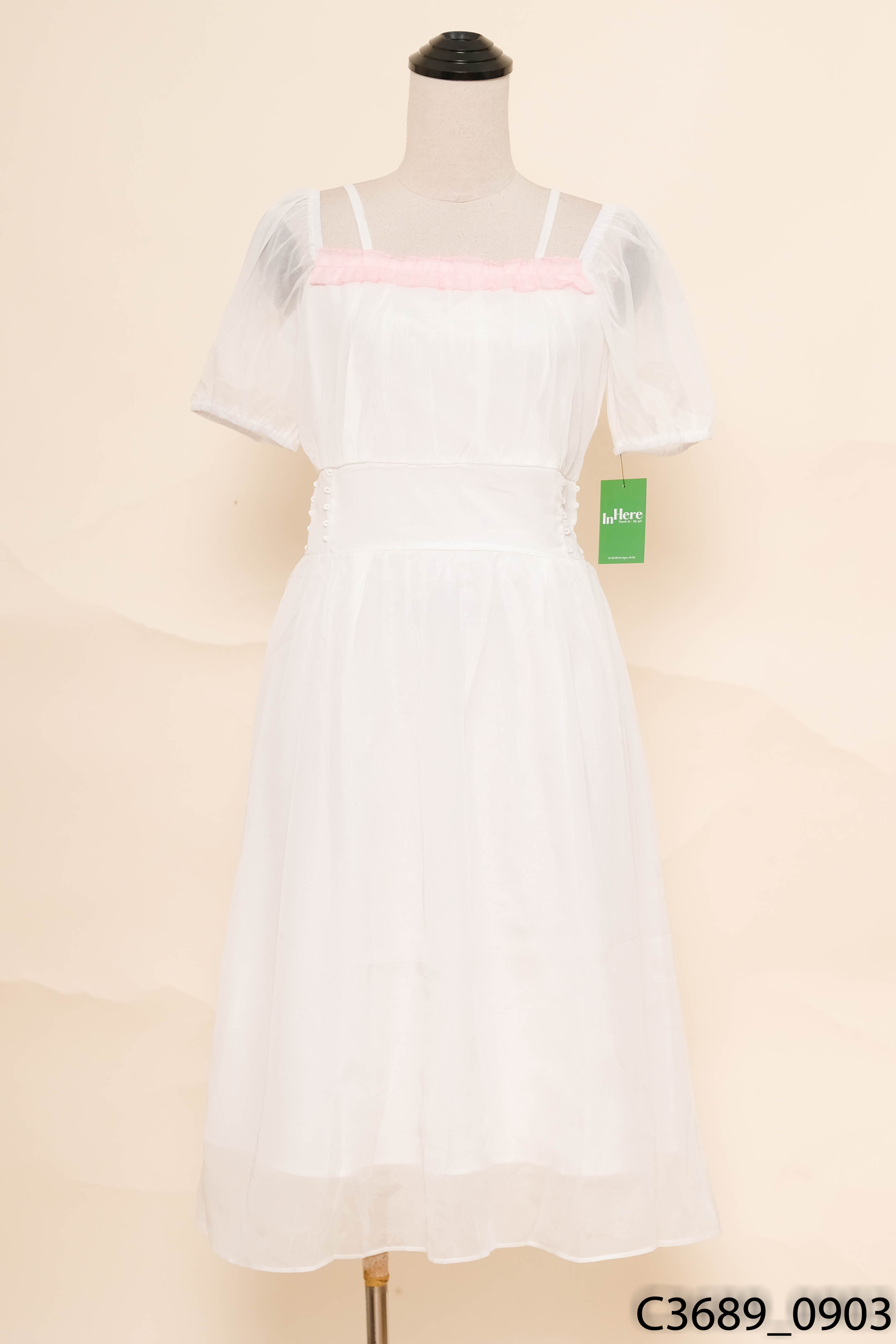 Đầm voan trắng hở vai New Tags