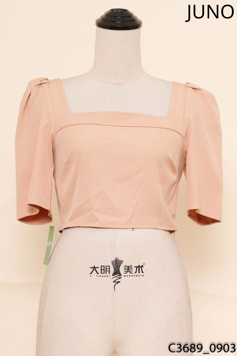 Áo be nâu cổ vuông juno New Tags