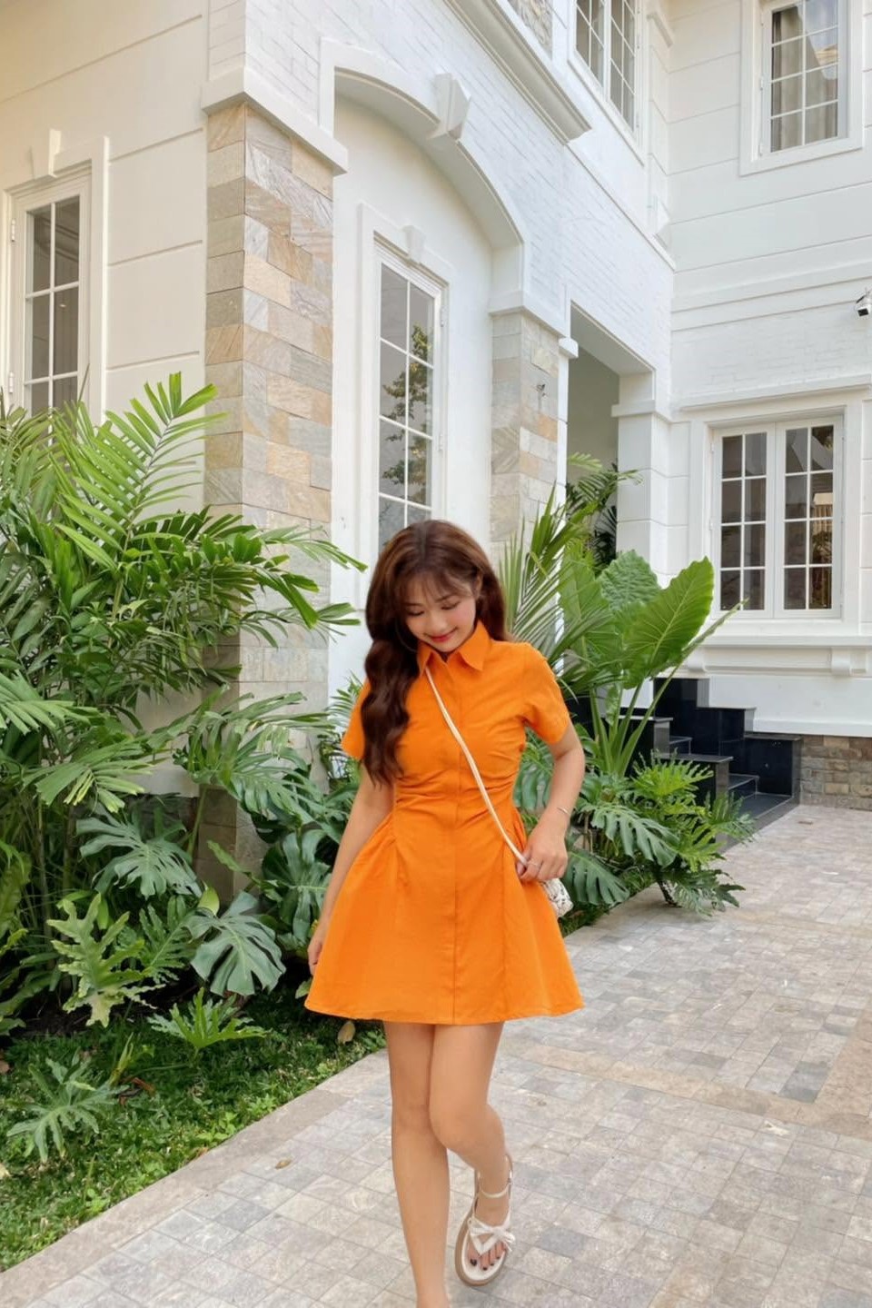SECODEE- Đầm cam nhún eo