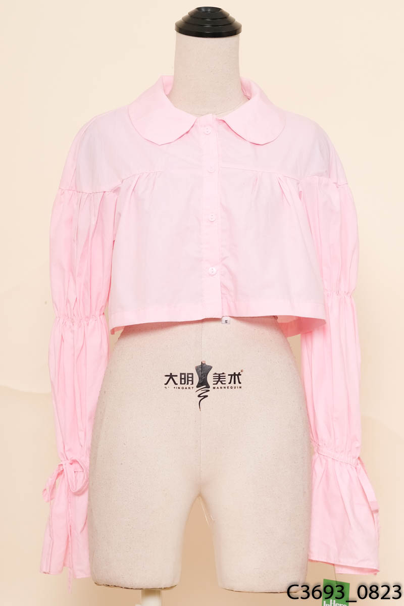 Áo sơ mi croptop hồng