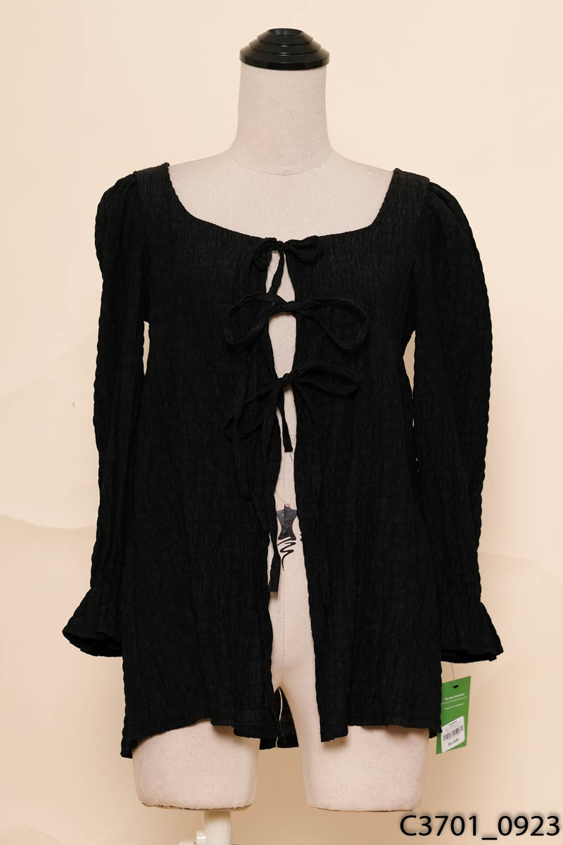 Áo đen nhún buộc dây New Tags