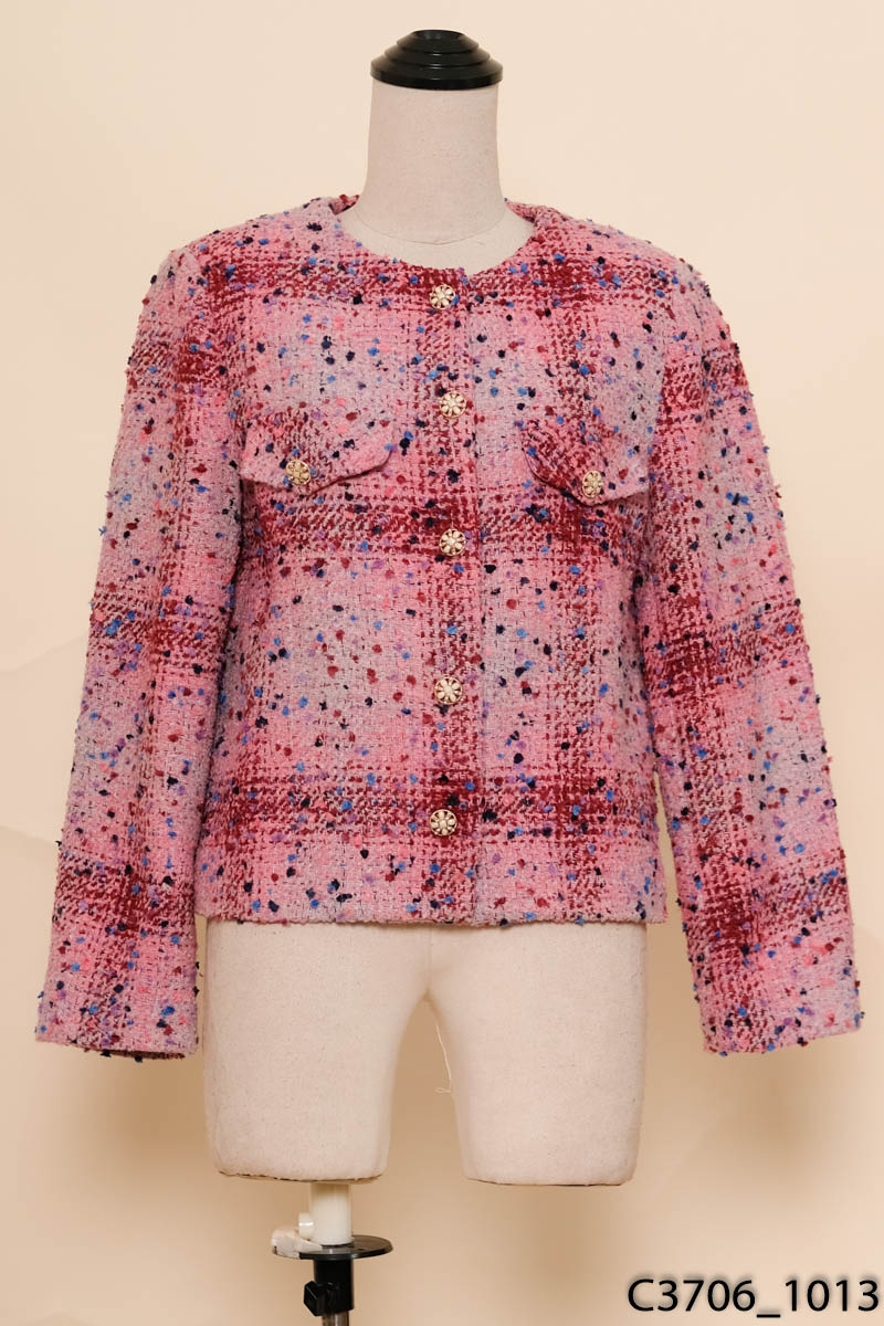KSOEUR - Áo khoác dạ tweed hồng