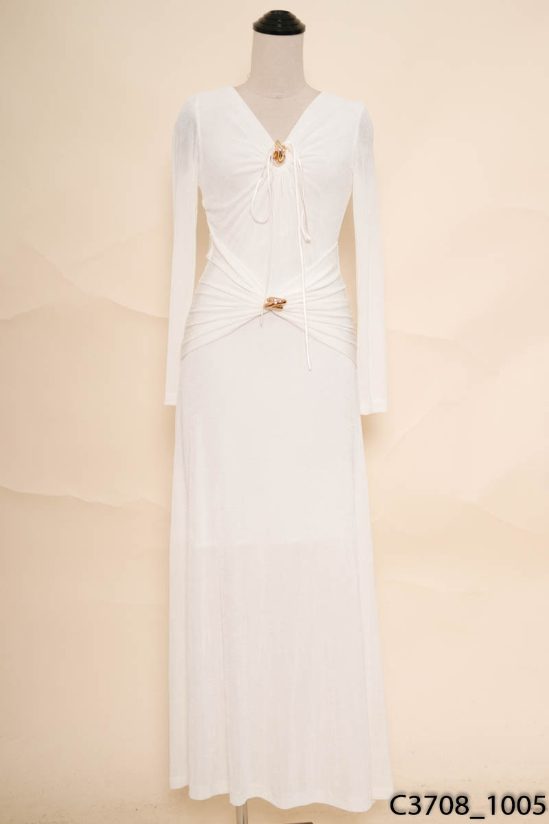 DRESS DESIGN - Đầm trắng cổ V dài tay