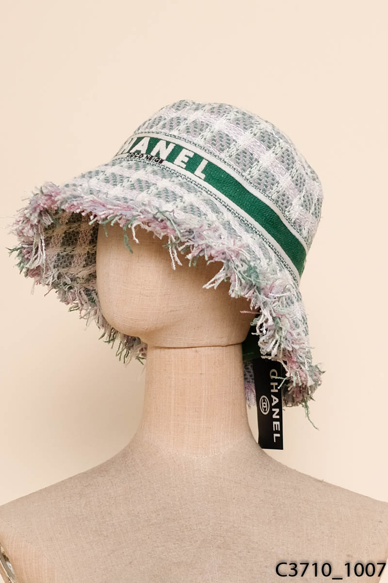 Mũ bucket dạ tweed xanh kẻ New Tags