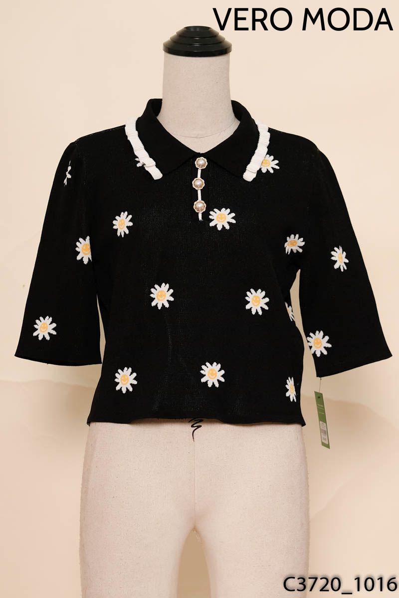 Áo đen họa tiết hoa cộc tay VERO MODA