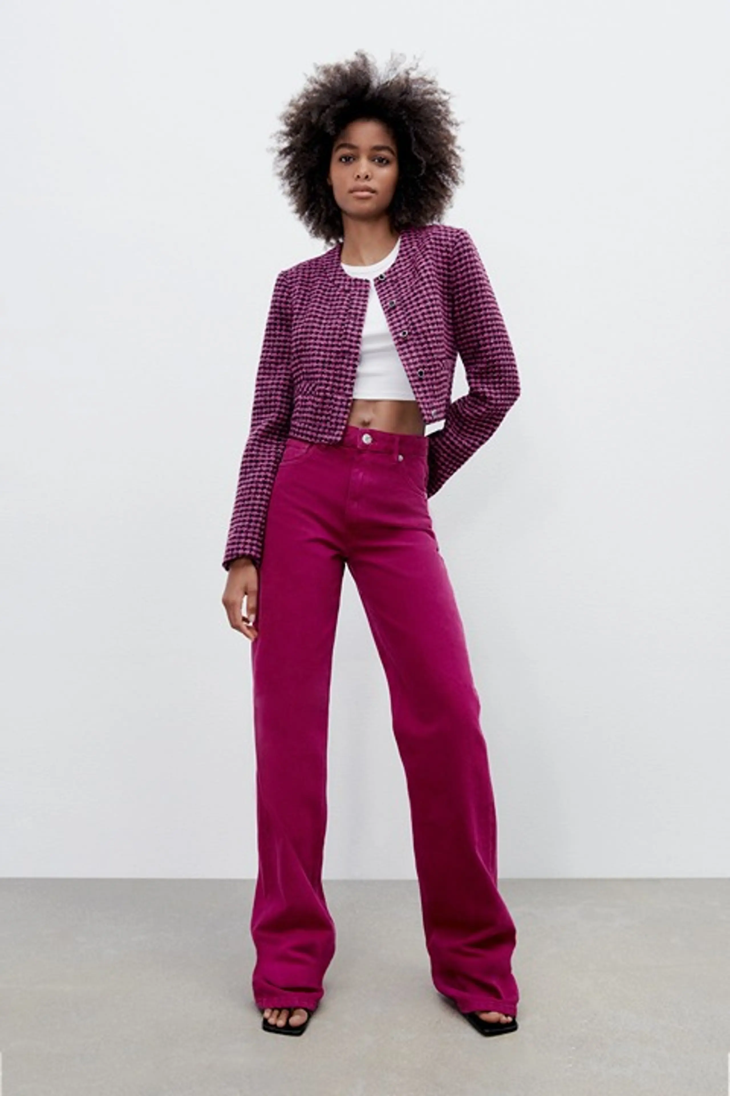 Áo khoác dạ tím kẻ đen Zara New Tags